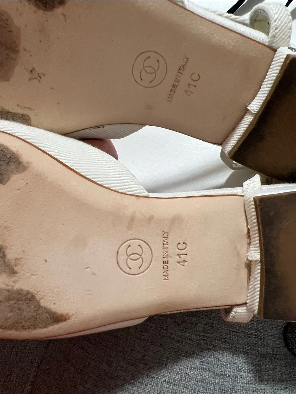 CHANEL Cream and Beige Canvas Slingback
